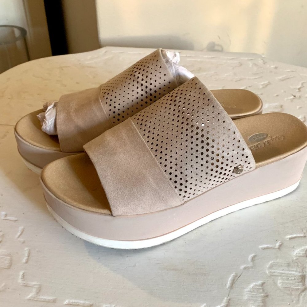 Dr. Scholl's Perforated Slide Wedge, Blush Suede, Size 7